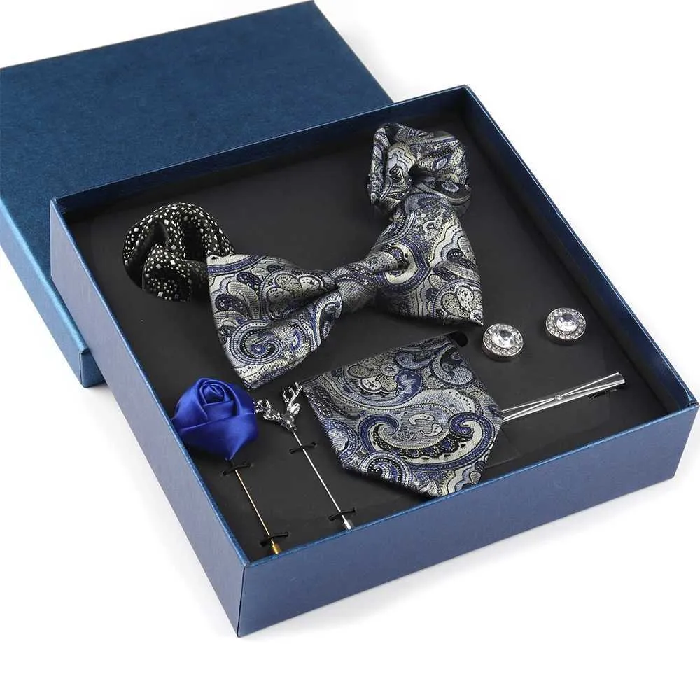 Men's Tie Set With Pocket Square & Accessories - Stripe Plaid Necktie Gift Box For Formal Occasions