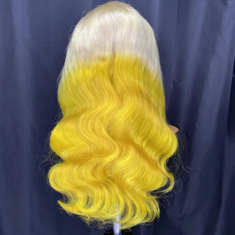 Human Hair Remy Lace Front Wig - Yellow, 13x4, 20 Inches  display picture 3