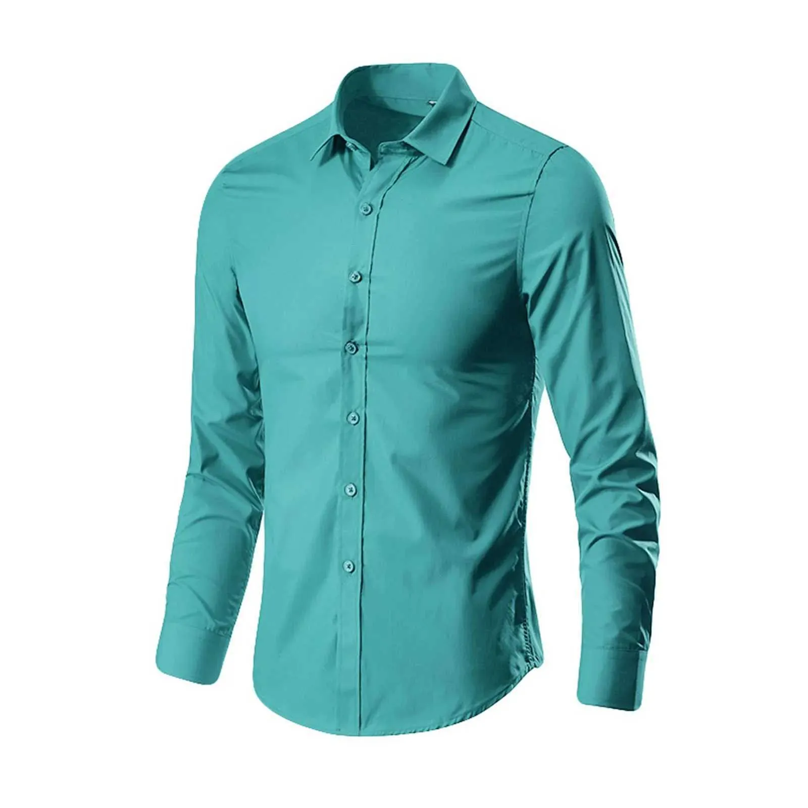 Korean Fashion Men's Slimming Shirt with T Shirt with Lapel Collar - Solid Color, Long Sleeves, Business Casual Style (CL240926)