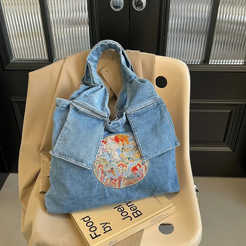 Designer Denim Handbags: Casual Large Capacity Denim Shoulder Bag