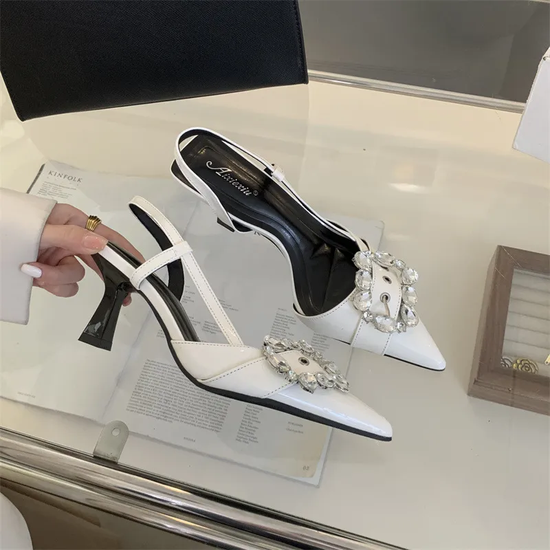 Bulk Elegant Pointed Toe Slingback Mules With Rhinestone