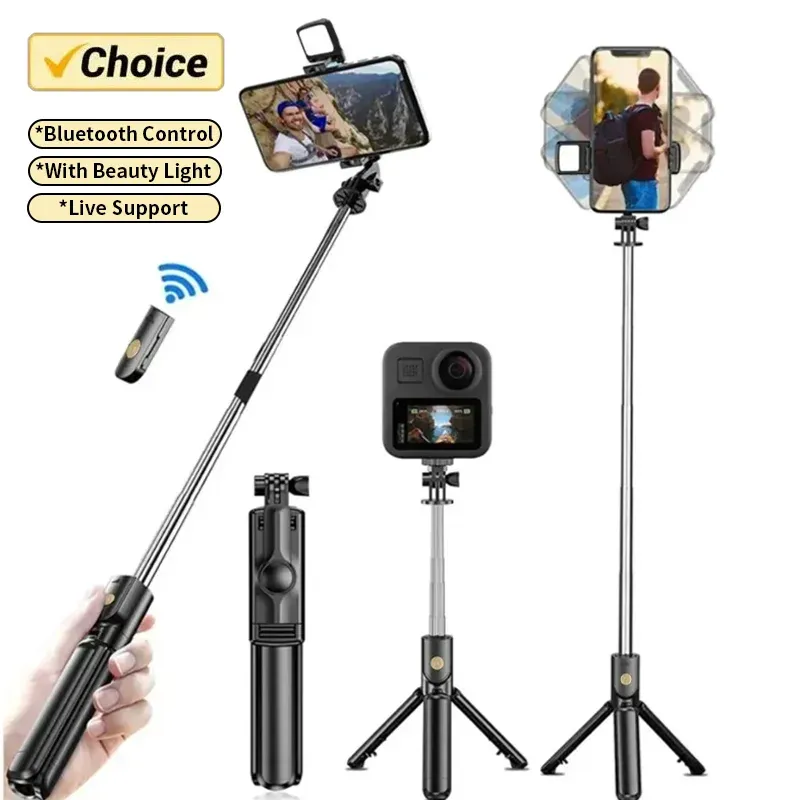Trípode De Selfie Stick Extensible Con Remoto Y Luz LED De