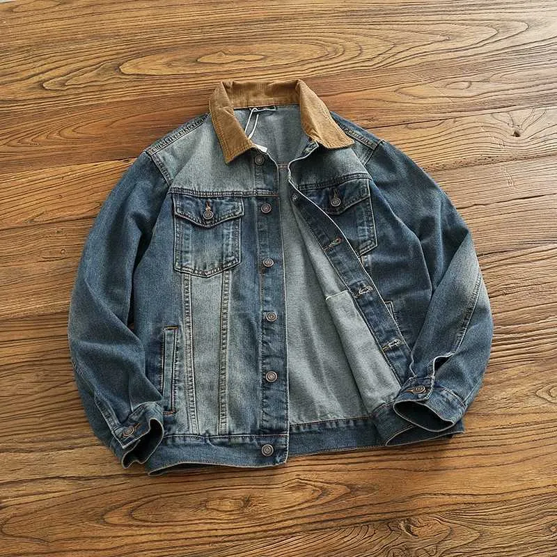 Men's Plus Size Corduroy Patchwork Denim Jacket - Casual Workwear