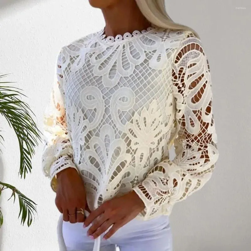 Elegant Lace White Lace Blouse For Women Long Sleeve Hollow Out Soft For Spring From Manteau 14.08 DHgate.Com