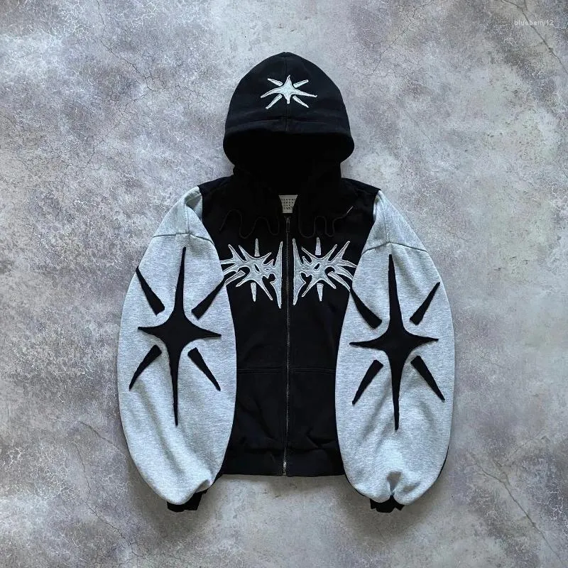 DHgate.com:Harajuku Patchwork Gothic Hoodie - Oversized Zip