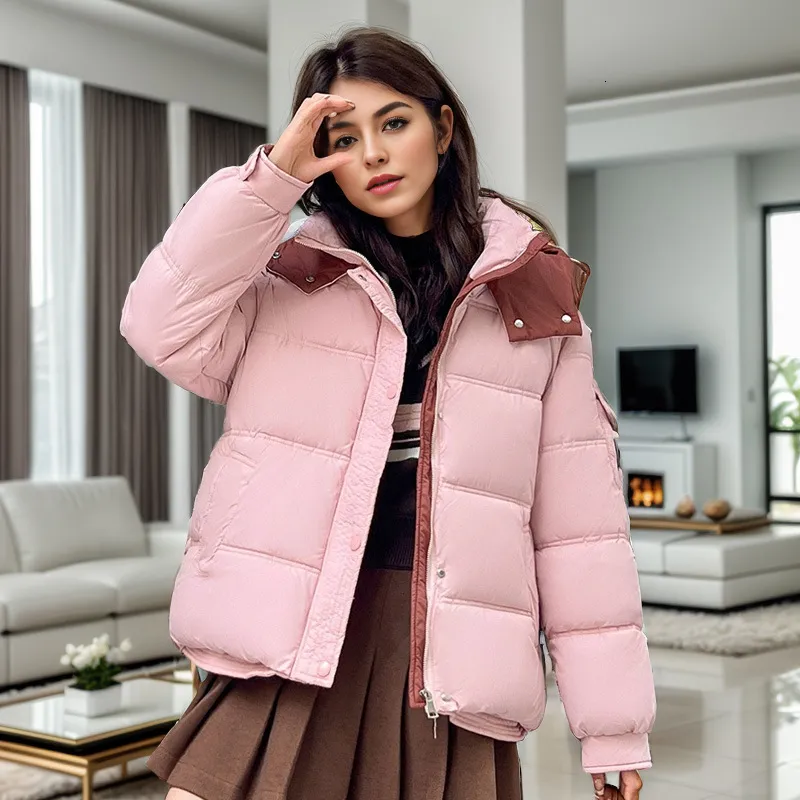 Women's Color Block Short Puffer Jacket Winter Warmth Trendy Style