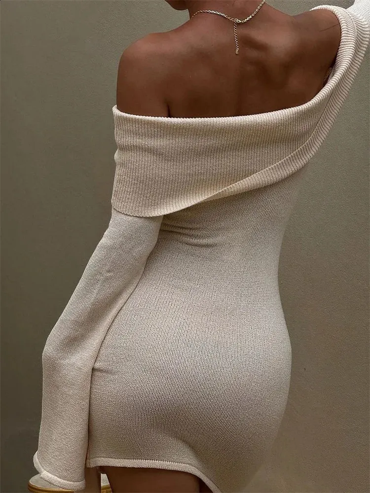 strapless open back dress Modern Romance Ribbed Off Shoulder Mini Dress in Cream M / Cream main image 1