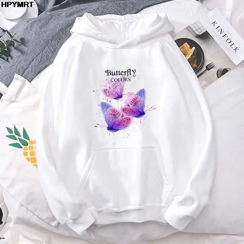 Butterfly Print Women s Hoodies 2024 Fashion Cute Fleece Drawstring Sweatshirts