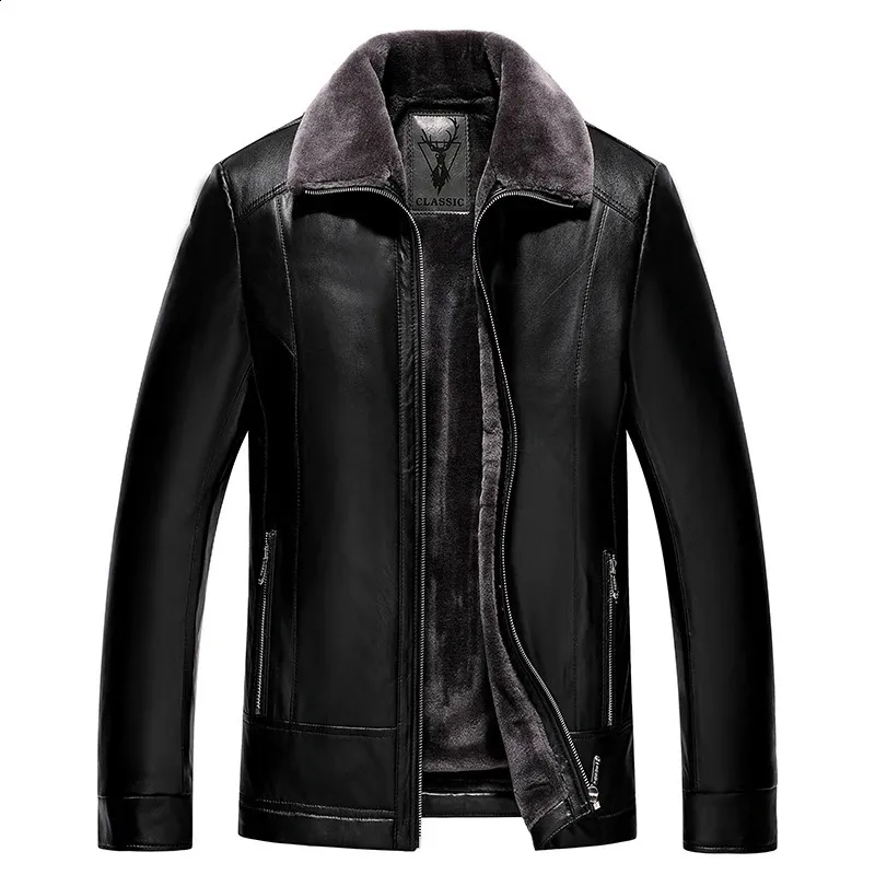 Leather Jacket Mens Winter Wool Warm Motorcycle Jacket Mens