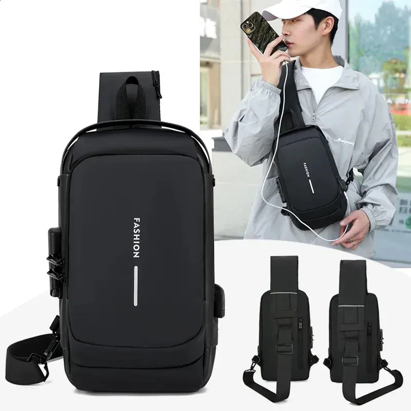 Men's Crossbody Waterproof Neoprene USB Shoulder Bag with Zipper and ...
