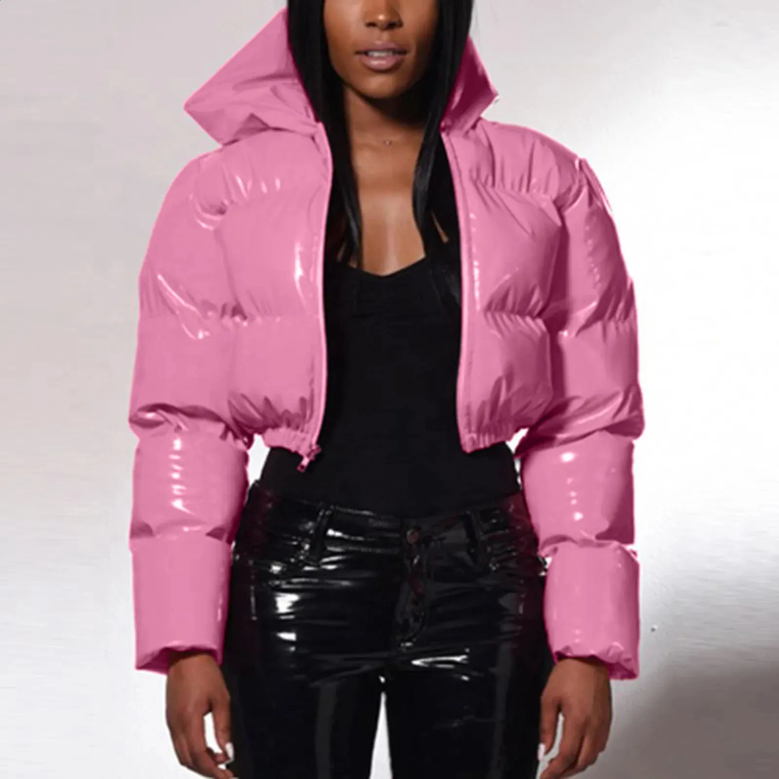 Light Pink Puffer Jacket Fashionable Womens Cropped Bubble Coat