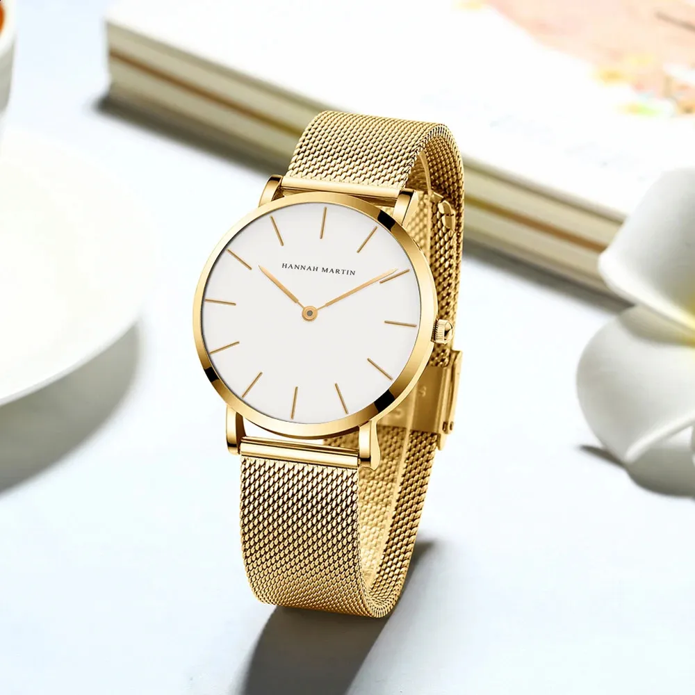 DHgate 2024Womens Minimalist Watch Japanese Quartz Movement Rose Gold Stainless Steel Mesh Band Student Casual Dress Wristwatch Watches