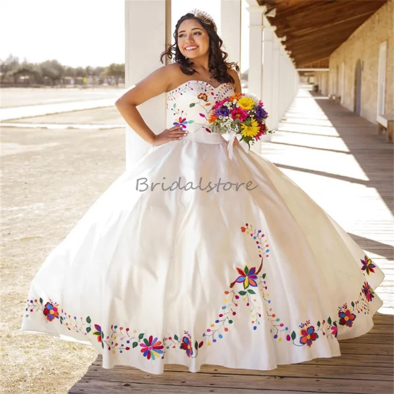 Mexican White Wedding Dress Plus Size Satin Sweetheart Neckline Floor-Length Bridal Gown with Bow Embroidery and Lace-Up Back from Dhgate A-Line Wedding Dresses - price 163.62 Mexican White Wedding Dress Plus Size Satin Sweetheart Neckline Floor-Length Bridal Gown with Bow Embroidery and Lace-Up Back from Dhgate A-Line Wedding Dresses - price 163.62