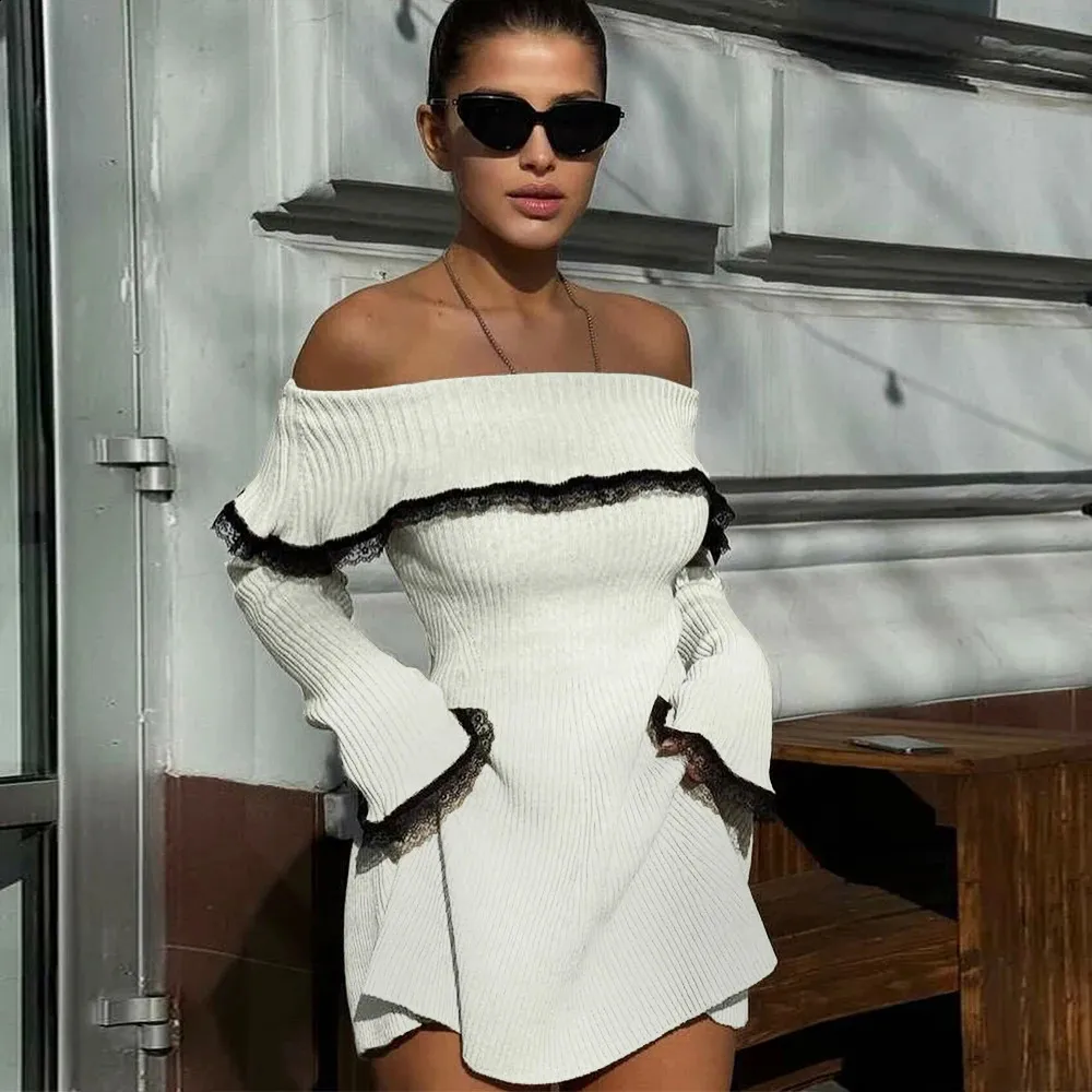 Women's Off-Shoulder Knitted Sweater Dress - Long Sleeve, Casual, Warm,  White from Dhgate Basic & Casual Dresses - price 46.94