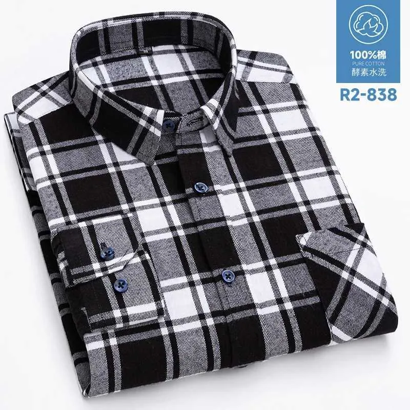 Breathable 100% Pure Cotton Mens Long Slip Plaid Flannel