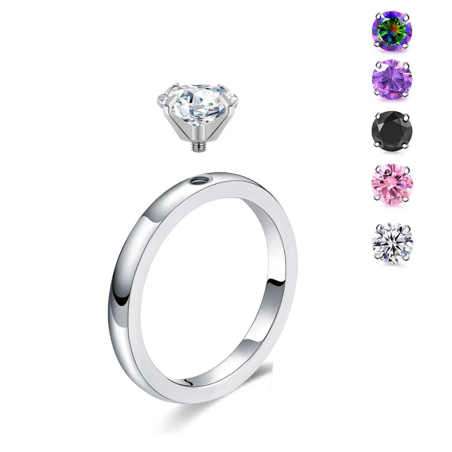 Stainless Steel Band Ring with Cubic Zirconia Accents Stainless Steel Band Ring with Cubic Zirconia Accents