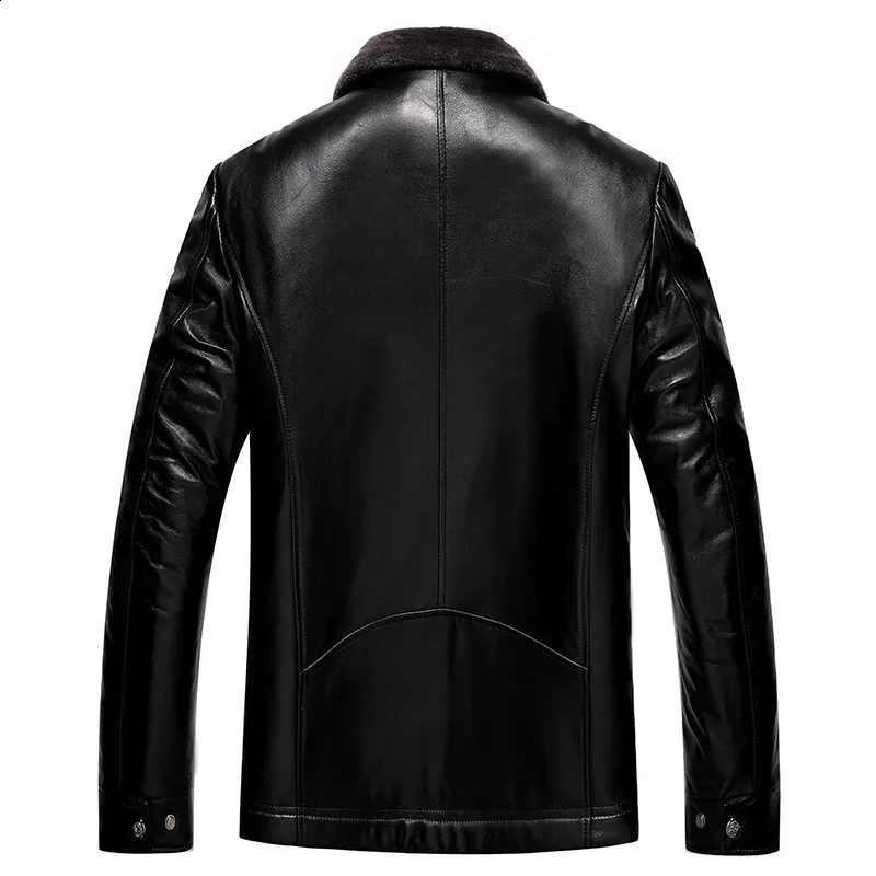Leather Jacket Mens Winter Wool Warm Motorcycle Jacket Mens