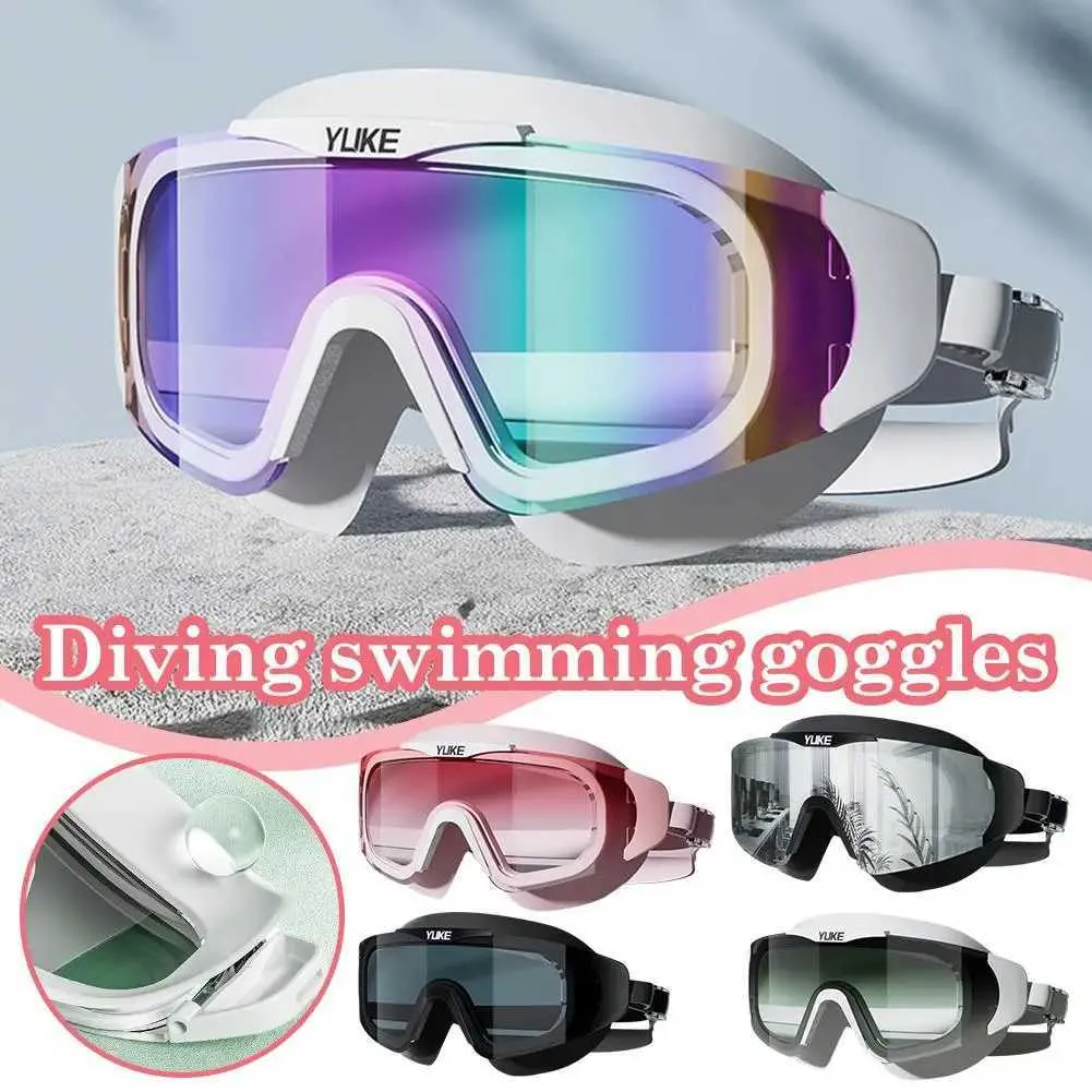 Professional Swimming Goggles for Adults Silicone Anti Fog Large Frame Gradient Lenses Waterproof HD Swim Glasses
