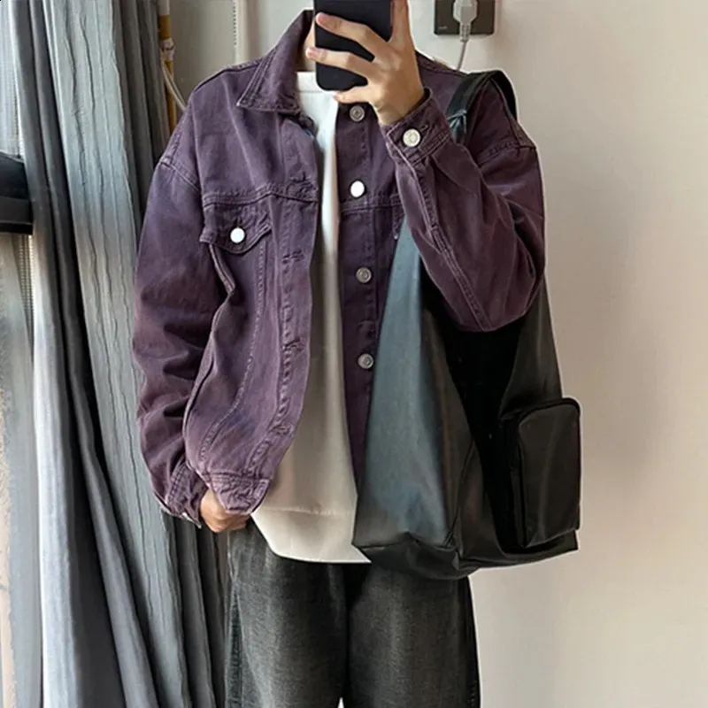 Retro Washed Purple Denim Oversized Denim Jacket Women For Men  