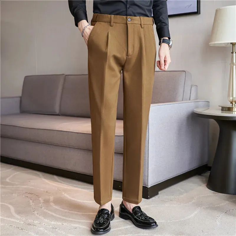 Men's Woolen Cloth Bootcut Suit Pants Brown Winter Casual Elastic Slim Fit  Trousers from Dhgate Men's Pants