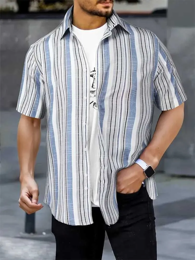 Mens Shirts With Vertical Stripes Lightweight Short Sleeve Button