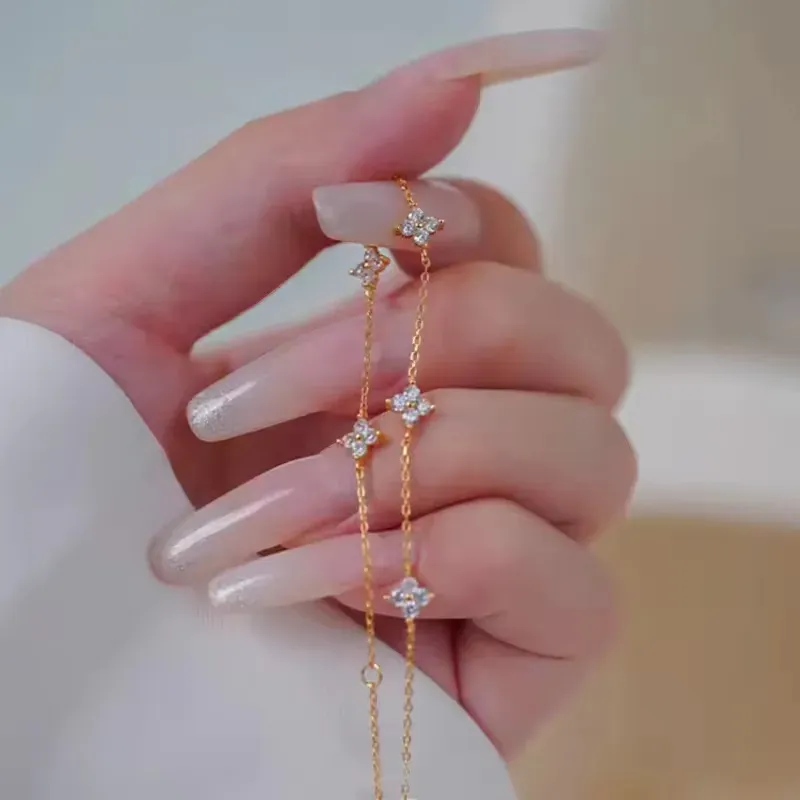 Four Leaf Clover Bracelet S925 Sterling Silver Plated 14k Gold Dainty Jewelry Gift for Women Wholesale