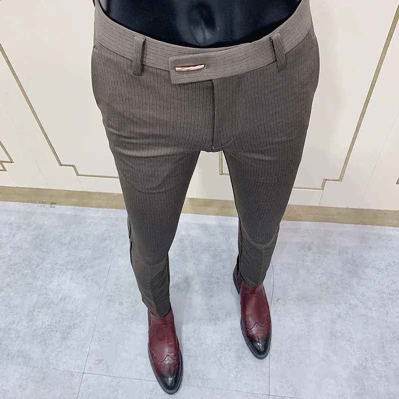 Men's Striped Slim Fit Suit Pants - Elegant Tightankle Slim Fit trousers for Office, Party, and Business Dress (240925)