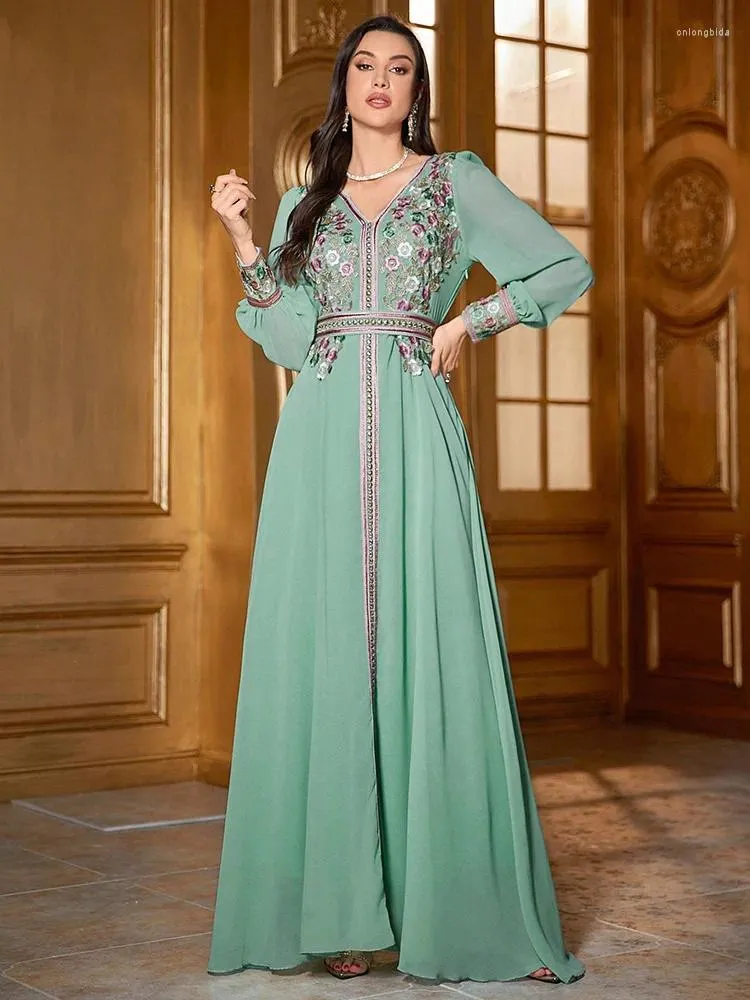 Elegant Kaftan Dress for Women Arabian Style Embroidered Jacquard Belted  Jalabiya, Luxury Eid Dress Casual Maxi Dress