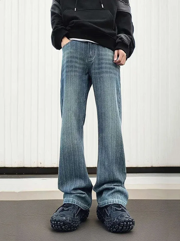 Retro Style Mens Bell Bottom Jeans Striped Denim, Summer Thin