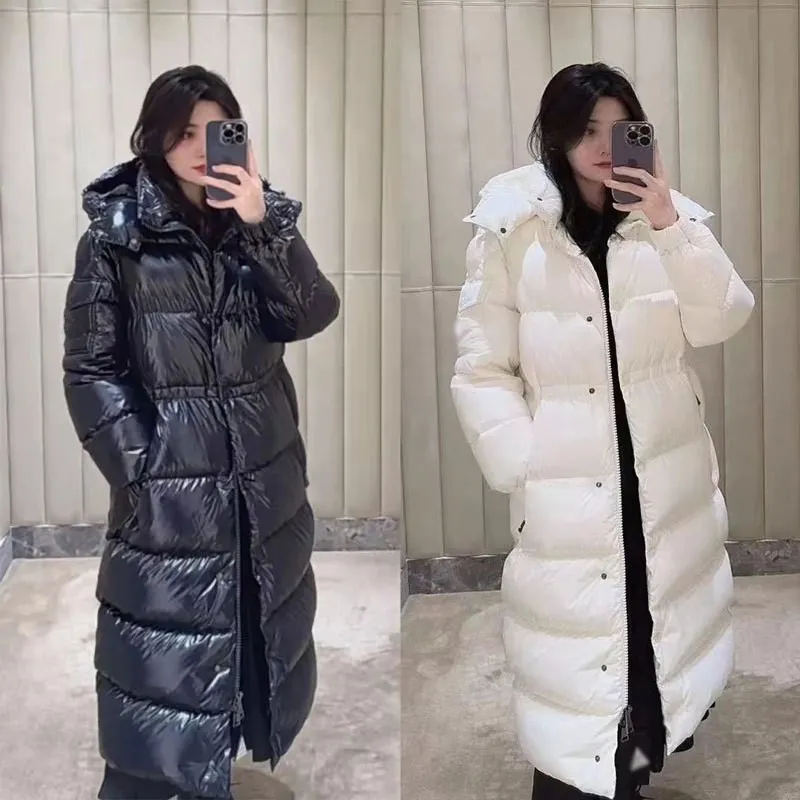 Designer Women s Long Puffer down puffer jacket with Slimming Waist Fashionable Winter Coat with Big Pockets for Warmth and Style