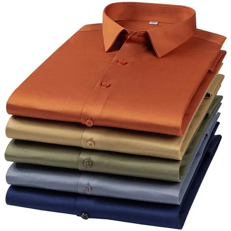 Men's Large Fringe-Free Short Sleeve Office Shirts for Men - Non-Pocket Elastic Solid Office Shirts for Men for Formal Office Wear (CL240926)