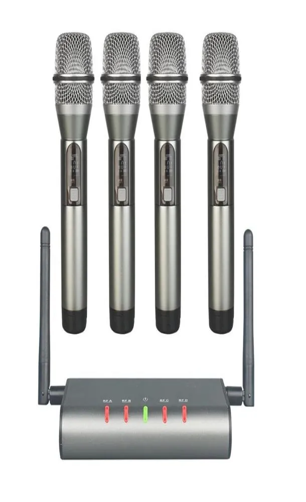 Wireless Quad UHF Microphone System With 4 Handheld Mics For Long ...