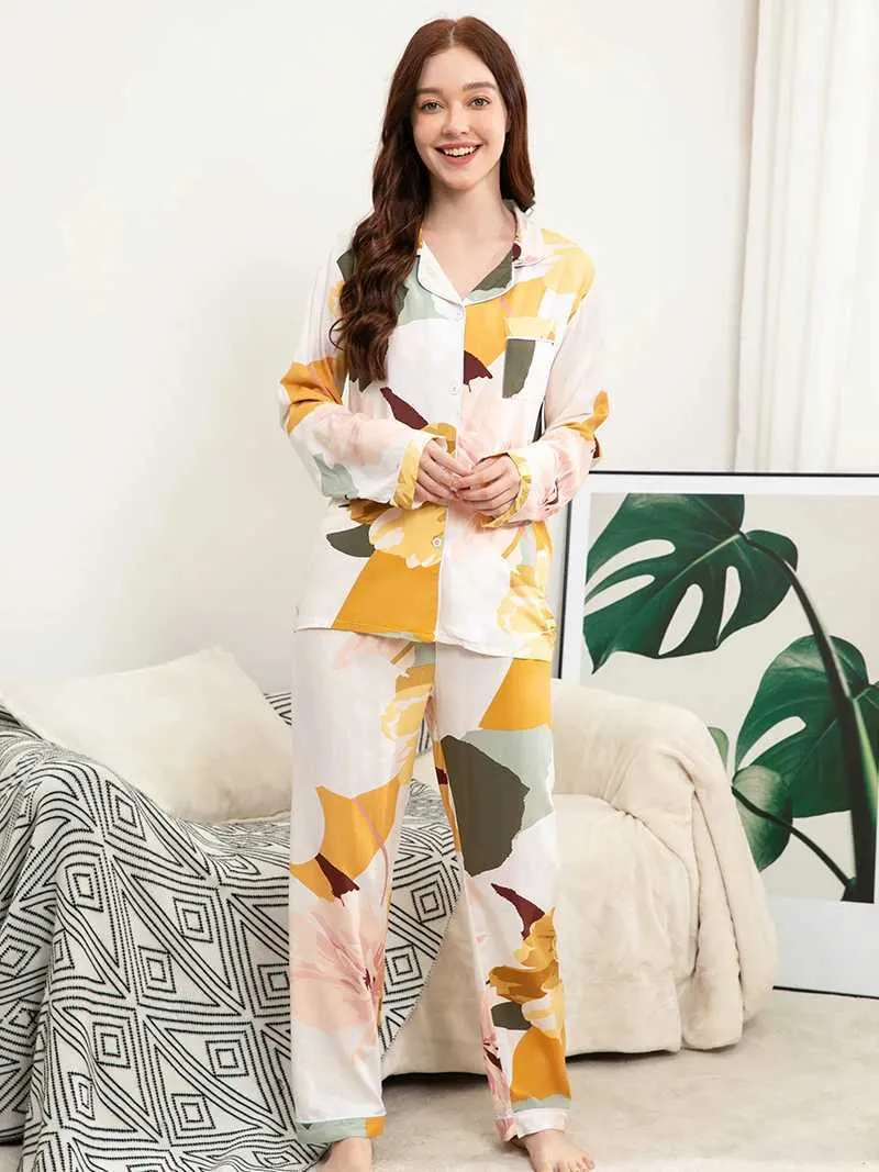 Plus Size Sleepwear: Womens S 3XL Viscose Print Pajama Set For