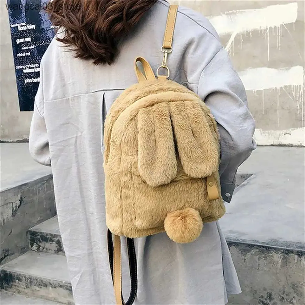Plush Backpack Rabbit Ear Schoolbag Large Capacity Travel  display picture 3