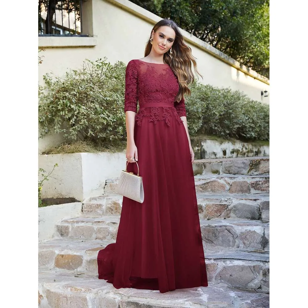 Tulle Long Lace Bridesmaid Dress with High Neck and Covered Button Back for  Women from Dhgate Party Dresses - price 94.4