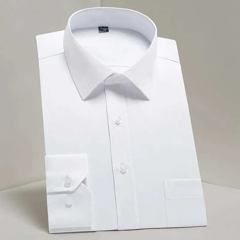 Men's Formal Office White Oxford Shirt - Solid Color Button Long with Single Pocket (CL240926)