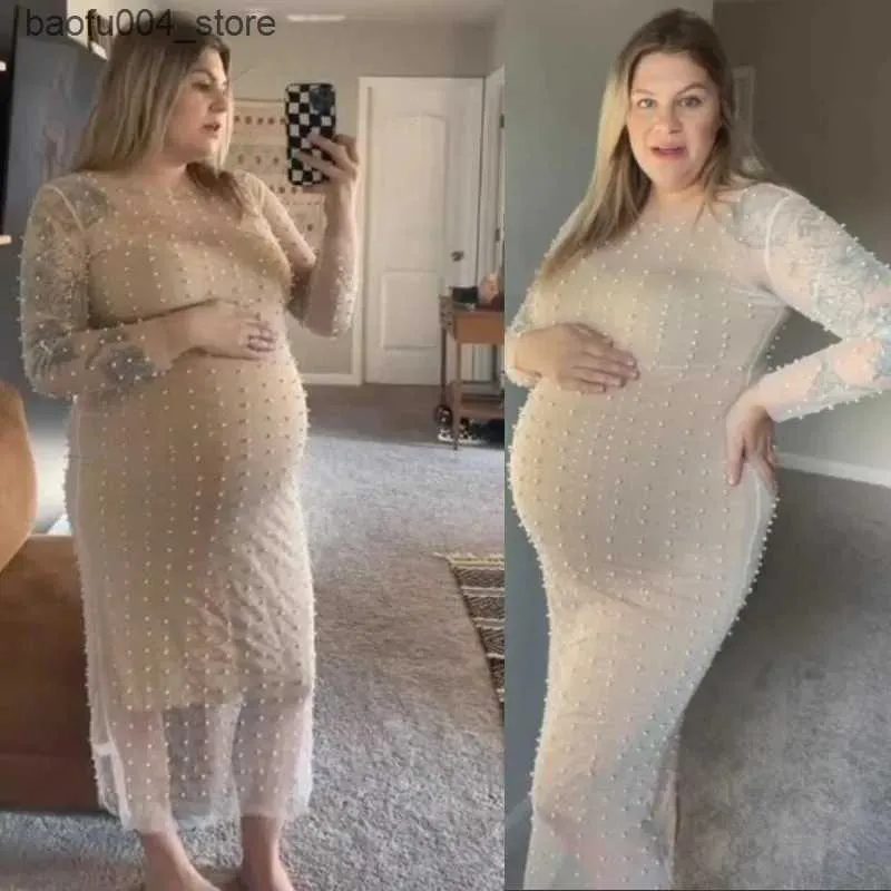 Maternity Dresses Womens Sheer Mesh Pearl Rhinestone Mini Dress with Dot  Pattern and A-Line Silhouette for Winter Natural Color from Dhgate Maternity  Dresses