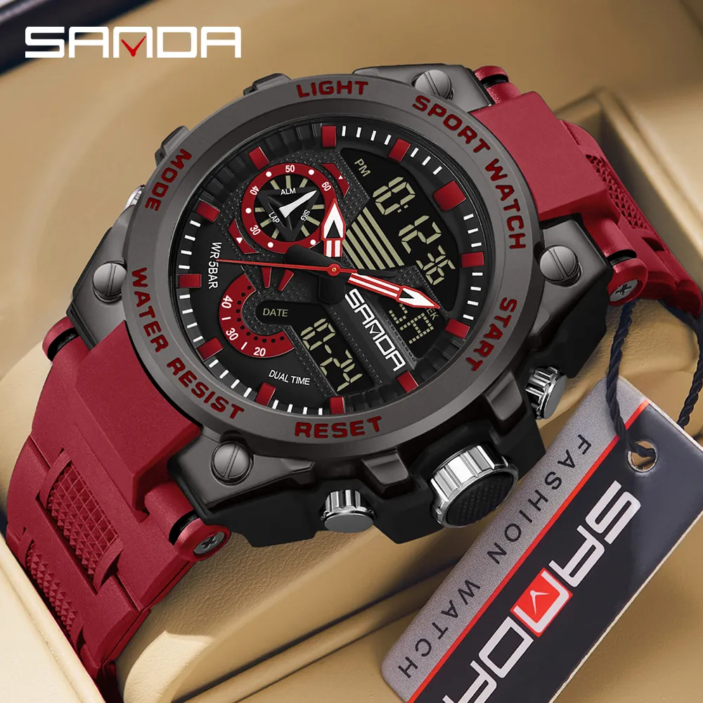 SANDA 3302 Mens Sport Watch Stainless Steel Case Resin Band  display picture 1