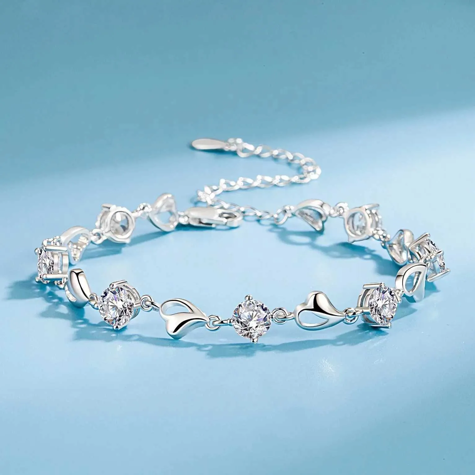 925 Sterling Silver White Zircon Bracelet Suitable... From Olylin 