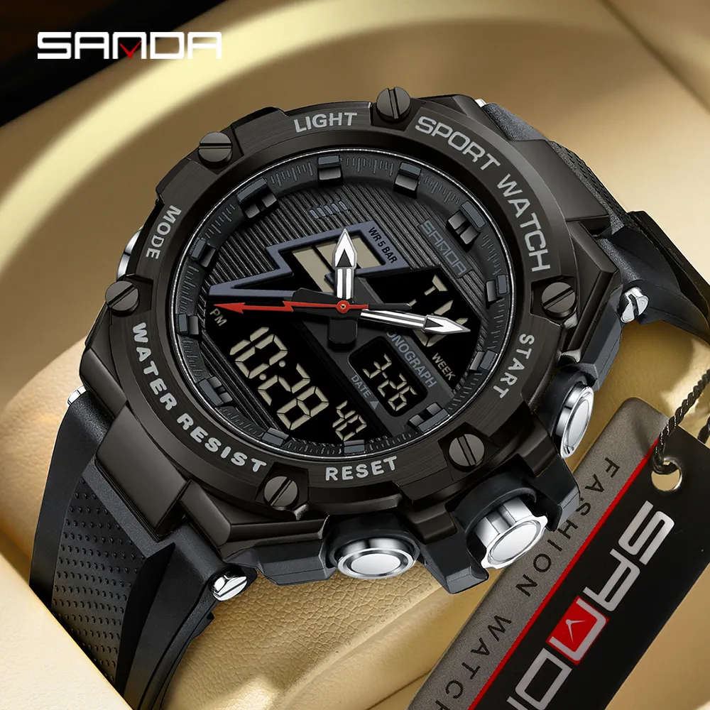 Save Big on Bulk Sanda Mens Watch Digital Timepiece: Men's Electronic Watch  With Alarm, Waterproof Outdoor Sport Style, Black Case, Korean Inspired