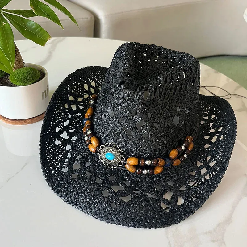 Cowboy Sun Hat for Men Silk Material Hollow Design Wooden  display picture 1