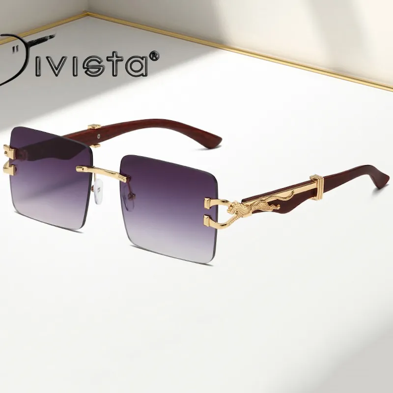 Square Rimless Sunglasses with Metal Frame and Double  display picture 3