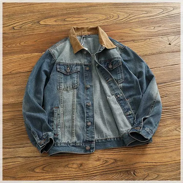 Men's Plus Size Corduroy Patchwork Denim Jacket - Casual Workwear