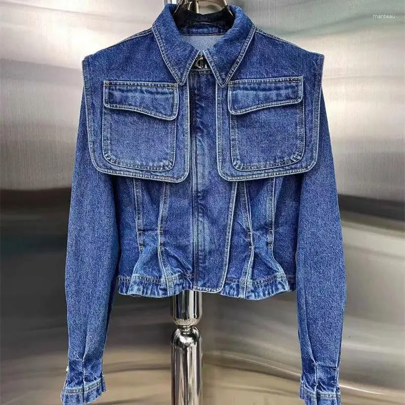 DHgate.com:Womens Denim Jacket with Shawl Collar, Folded Waist 