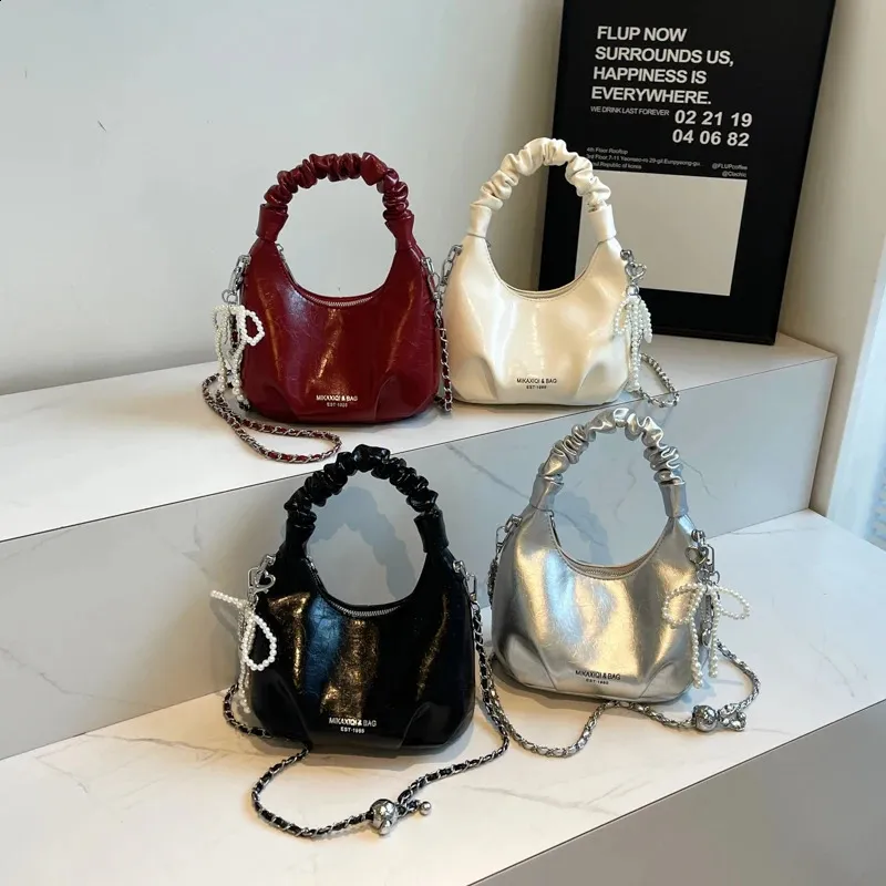Y2K Glossy PU Leather women's shoulder handbags for