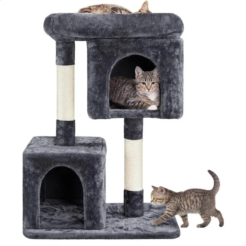 Comfortable 33.5 Inch Cat Tree Tower With Plush Interior Espresso Cage And Scratch Post Ideal For Indoor Mau Cat Tree Stable Stand For Your Apartment 240919 From Bao10 36.7 DHgate.Com