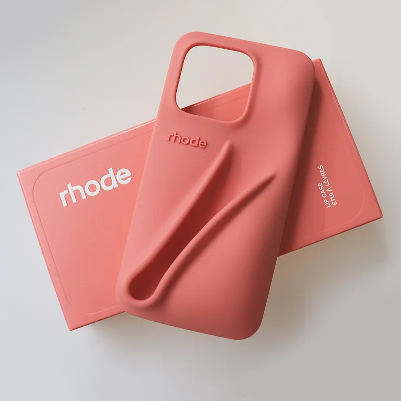 Silicone pink phone case with Lipstick & Lip Balm Holder