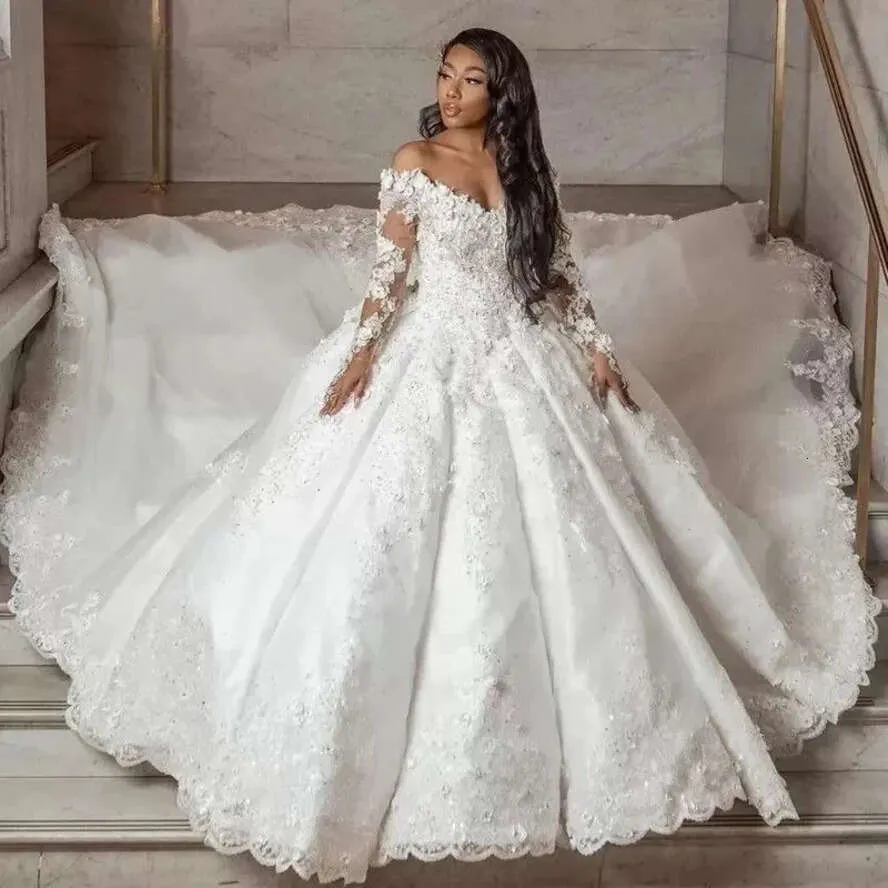 Dubai Wedding Dress - V-Neck Lace Off-Shoulder Bridal Gown with Train from  Dhgate A-Line Wedding Dresses - price 404.79, image size:888x888