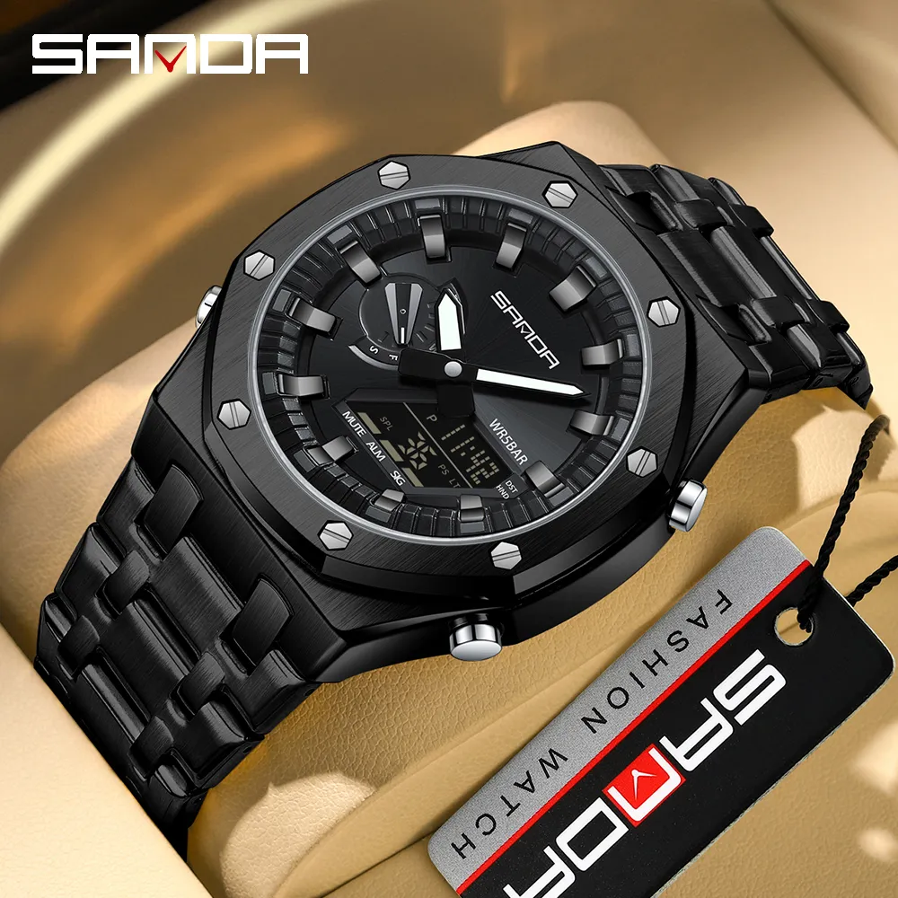 SANDA 3357 Mens Multifunction Digital Watch Steel From