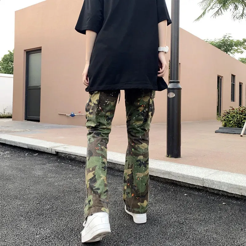 DGWZ Mens Elastic Waist Camo Cargo Pants Multi Pocket